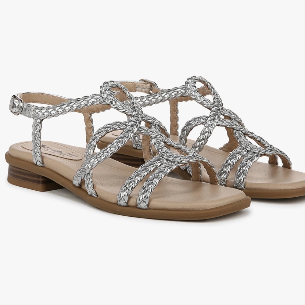 Life Stride Silver Braided Strappy Sandals